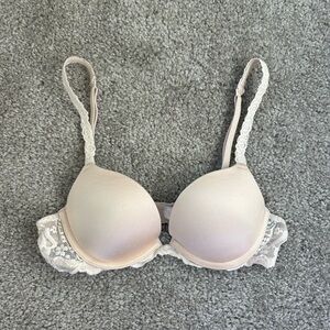 PINK Victoria's Secret Padded Bra with Lace Accent in Cream/Nude